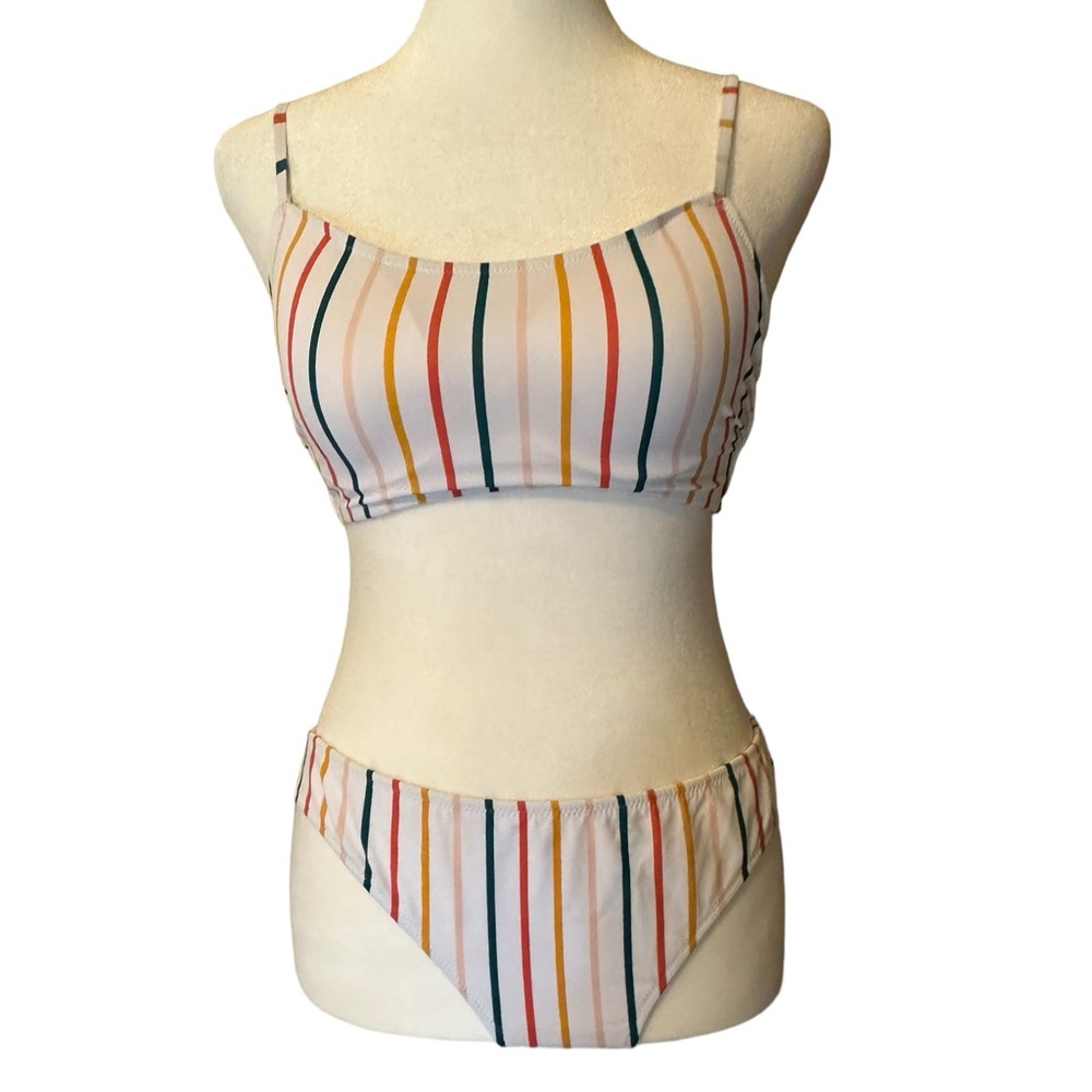 Women’s bathing swim suit bikini size 6. White orange pink striped